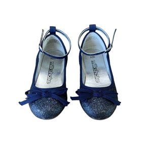 MILKSHAKE Girls Sparkly Ballet Flats 7 Blue Ankle Strap Toddler Girl Shoes Bows